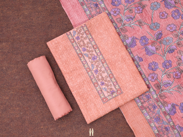 Threadwork Design Orange Chanderi Unstitched Salwar Material