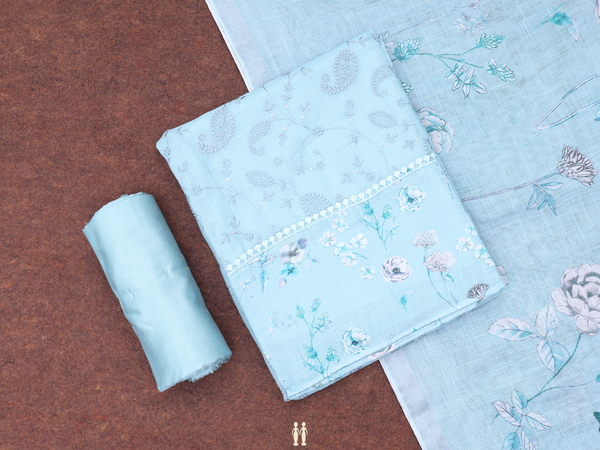 Paisley Design Turkish Blue Linen Unstitched Salwar Material
