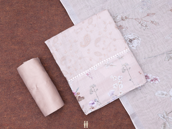 Threadwork Design Light Brown Linen Unstitched Salwar Material