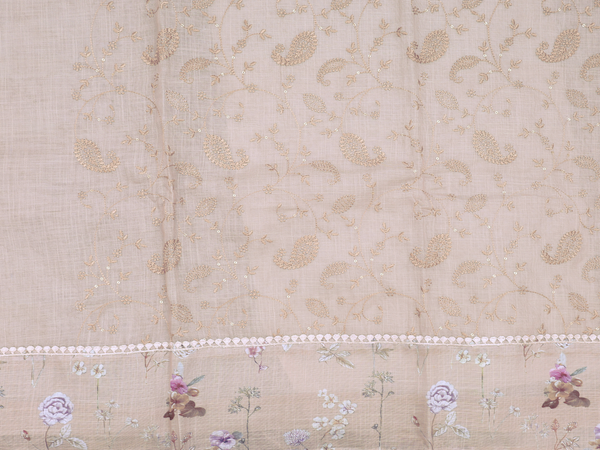 Threadwork Design Light Brown Linen Unstitched Salwar Material