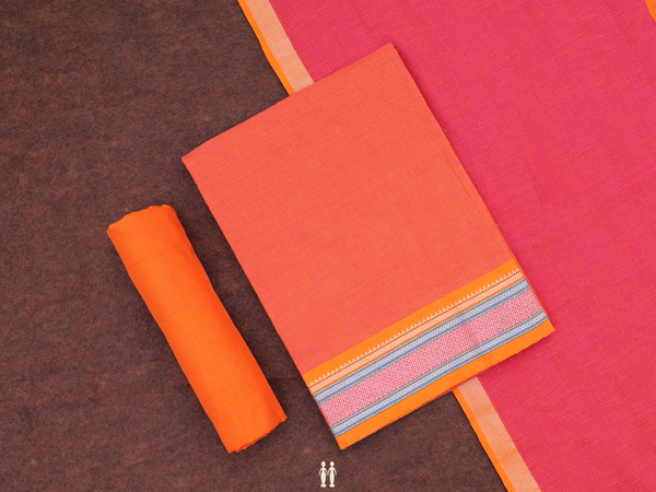 Contrast Border Plain Spiced Orange Cotton Salwar Material