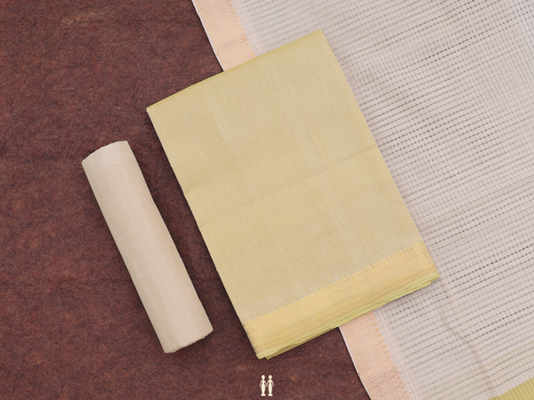 Zari Border creamy Khaki Cotton Unstitched Salwar Material