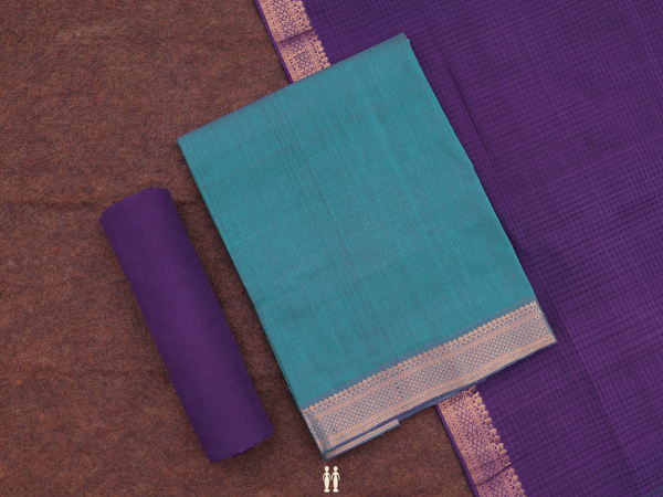 Zari Border Blue Mangalagiri Unstitched Salwar Material