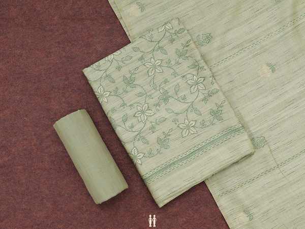 Floral Design Green Tussar Unstitched Salwar Material