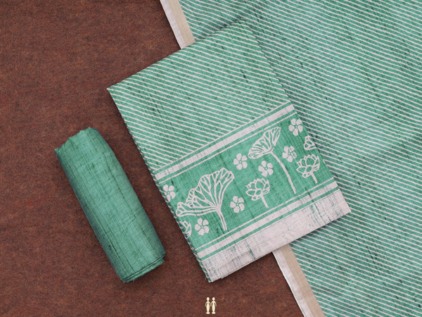 Diagonal Design Green Tussar Unstitched Salwar Material