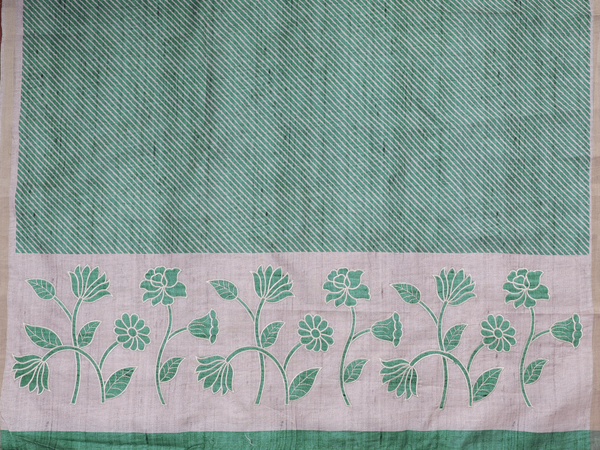 Diagonal Design Green Tussar Unstitched Salwar Material