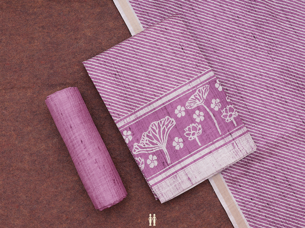 Diagonal Design Plum Brown Tussar Unstitched Salwar Material