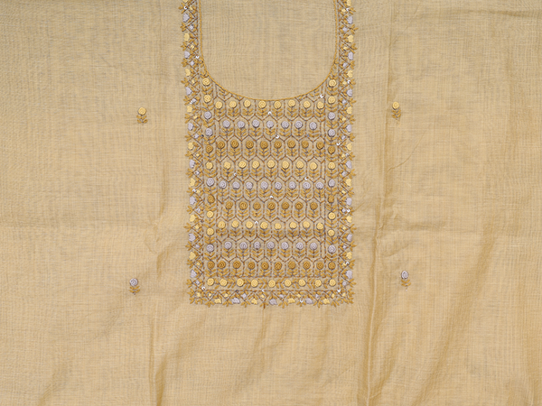 Threadwork Design Yellow Cotton Unstitched Salwar Material