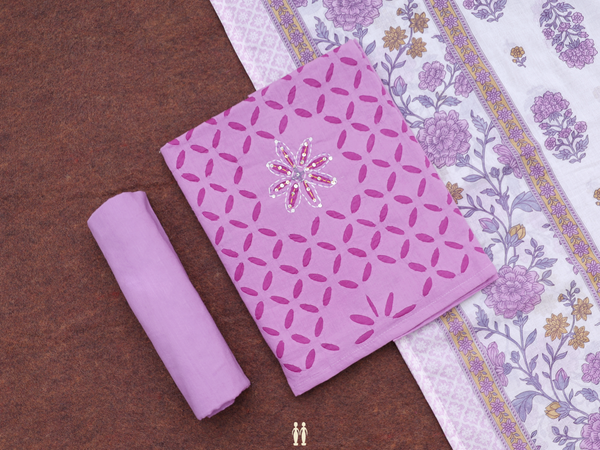 Floral Design Purple Cotton Unstitched Salwar Material