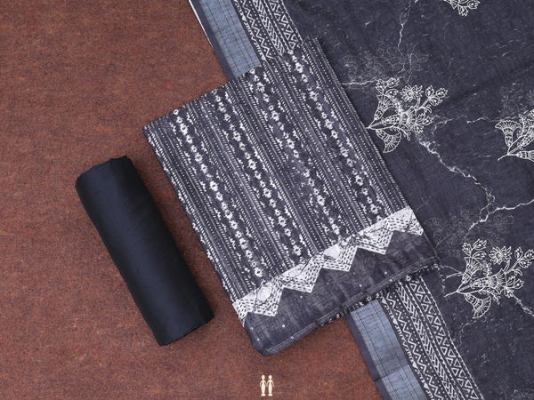 Printed Design Charcoal Grey Linen Salwar Material