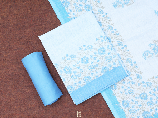 Floral Design Light Blue Linen Salwar Material