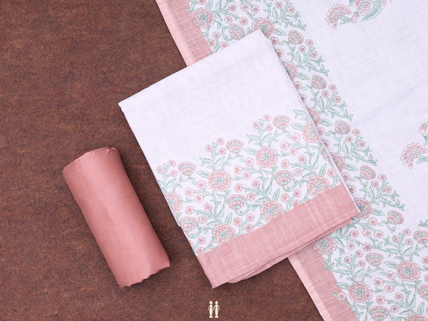 Floral Design White Linen Salwar Material
