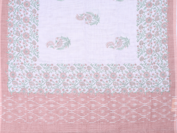 Floral Design White Linen Salwar Material