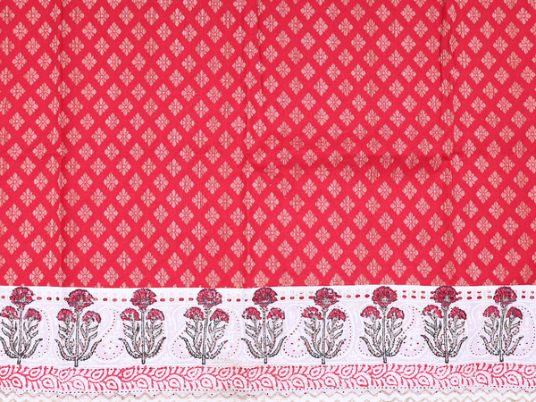 Floral Design Red Cotton Unstitched Salwar Material