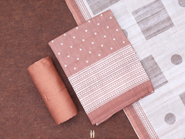 Printed Buttas Brown Raw Silk Unstitched Salwar Material