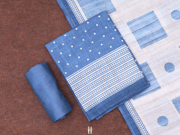 Printed Buttas Blue Raw Silk Unstitched Salwar Material