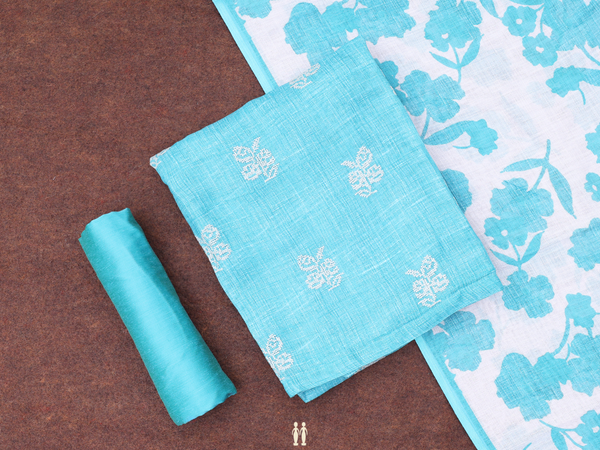 Threadwork Buttas Greenish Blue Linen Salwar Material