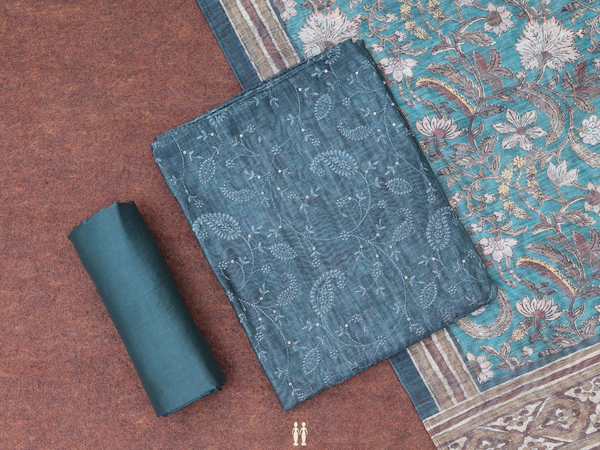 Paisley Embroidered Design Green Linen Salwar Material