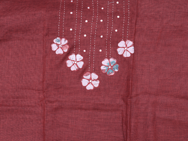 Floral Design Brown Linen Unstitched Salwar Material