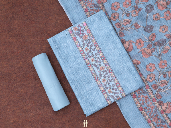 Threadwork Design Blue Chanderi Salwar Material