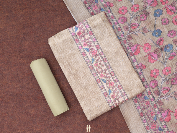 Threadwork Design Moss Green Chanderi Salwar Material