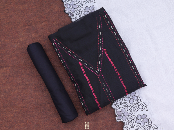 Stripes Design Black Silk Cotton Salwar Material