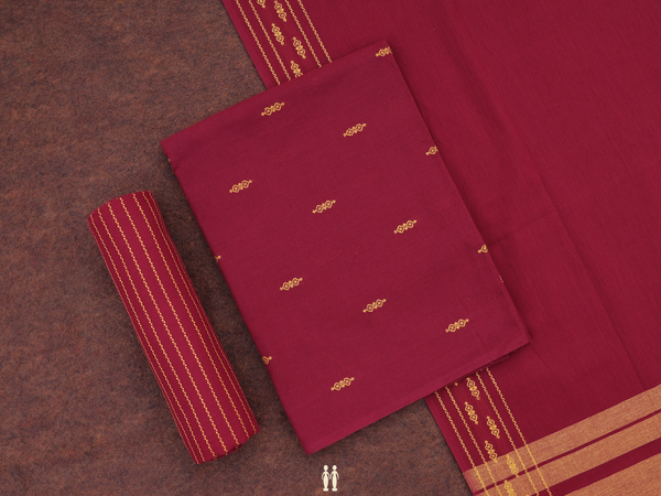 Threadwork Buttas Maroon Cotton Salwar Material