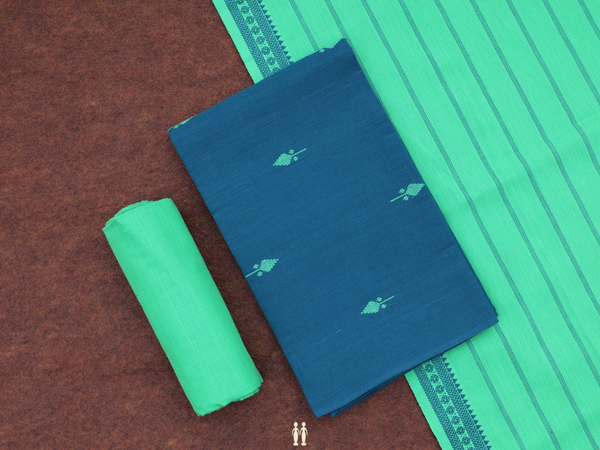 Threadwork Buttas Blue Cotton Unstitched Salwar Material