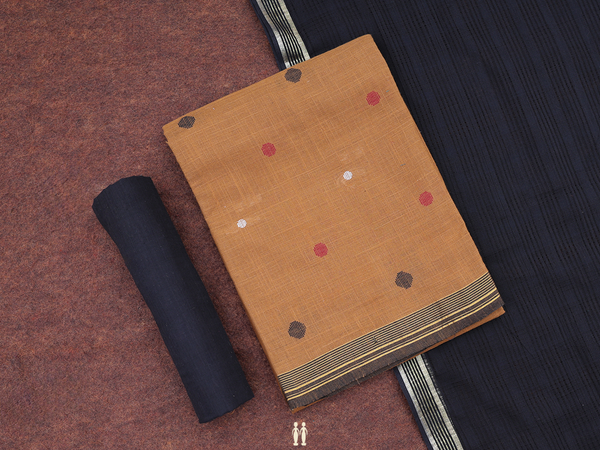 Threadwork Buttas Brown Cotton Unstitched Salwar Material