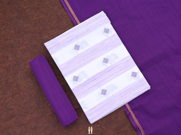 Threadwork Buttas White And Purple Cotton Salwar Material