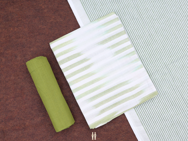 Stripes Design White Cotton Salwar Material