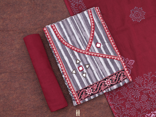 Floral Design Oxford Brown Cotton Salwar Material