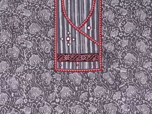 Floral Design Oxford Brown Cotton Salwar Material