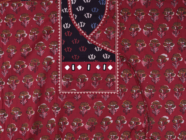 Floral Design Red Cotton Unstitched Salwar Material