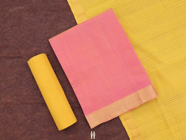 Zari Border Pink Mangalagiri Cotton Unstitched Salwar Material