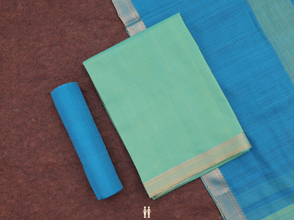 Zari Border Green Mangalagir Cotton Unstitched Salwar Material