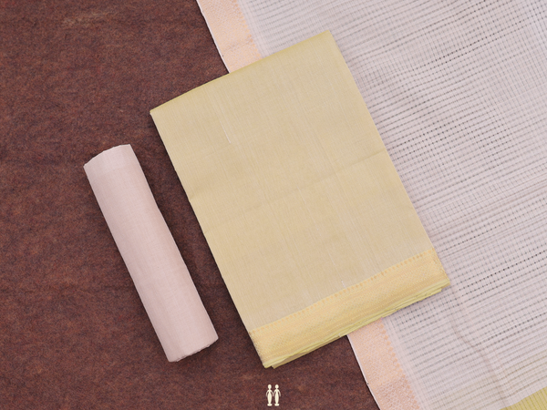 Zari Border creamy Green  Cotton Unstitched Salwar Material