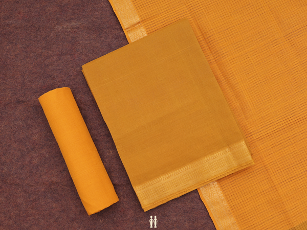 Zari Border Golden Yellow Cotton Unstitched Salwar Material