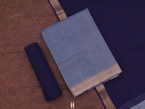 Zari Border Grey Mangalagiri Cotton Unstitched Salwar Material