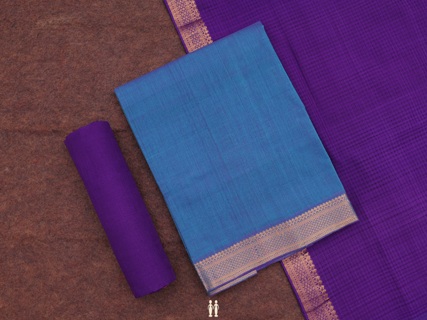 Zari Border Blue Mangalagiri Unstitched Salwar Material