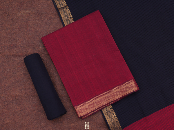 Zari Border Red Mangalagiri Cotton Unstitched Salwar Material