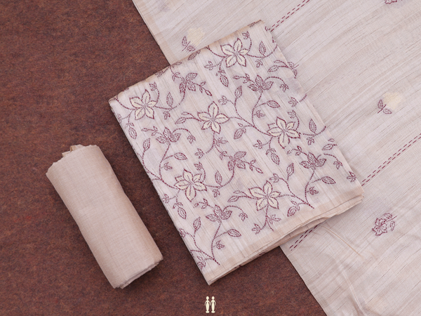 Floral Design Cream Color Raw Silk Salwar Material