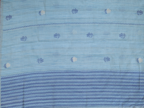 Floral Design Turkish Blue Raw Silk Salwar Material