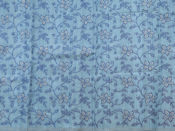 Floral Design Turkish Blue Raw Silk Salwar Material
