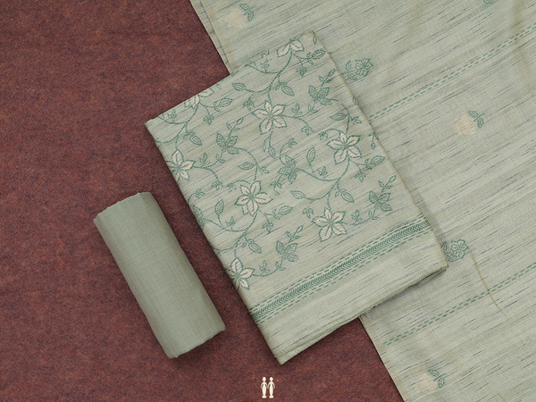 Floral Design Green Tussar Unstitched Salwar Material
