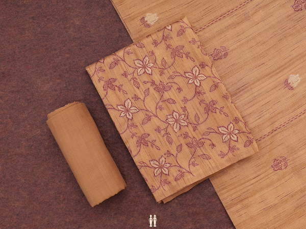 Floral Design Golden Brown Raw Silk Salwar Material