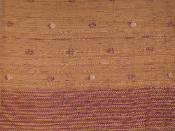 Floral Design Golden Brown Raw Silk Salwar Material