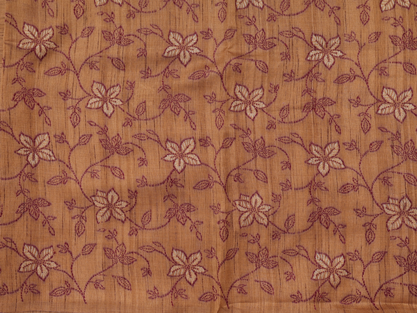 Floral Design Golden Brown Raw Silk Salwar Material