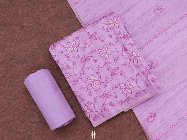 Floral Design Purple Raw Silk Unstitched Salwar Material