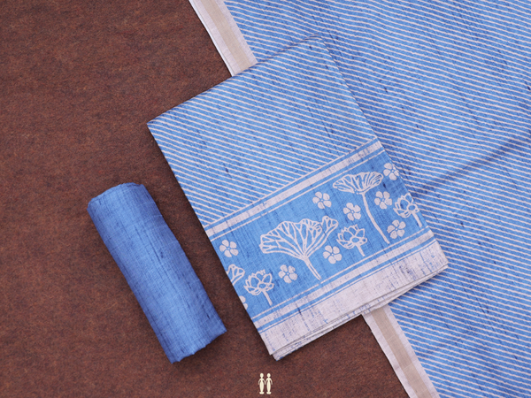 Diagonal Design Blue Tussar Unstitched Salwar Material